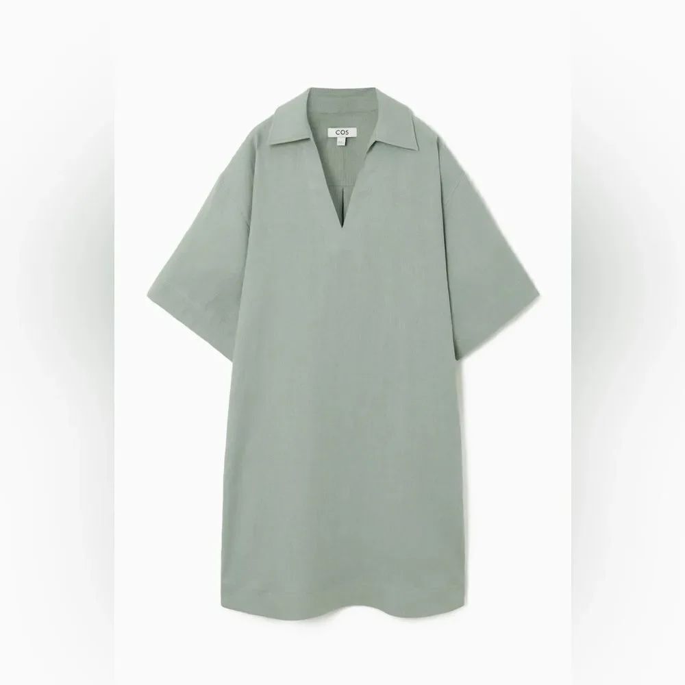 NWT COS OPEN-COLLAR LINEN SHIRT DRESS in mint green - Picture 6 of 13